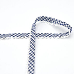 Biais Vichy à carreaux avec bordure au crochet [20 mm] – bleu marine, 