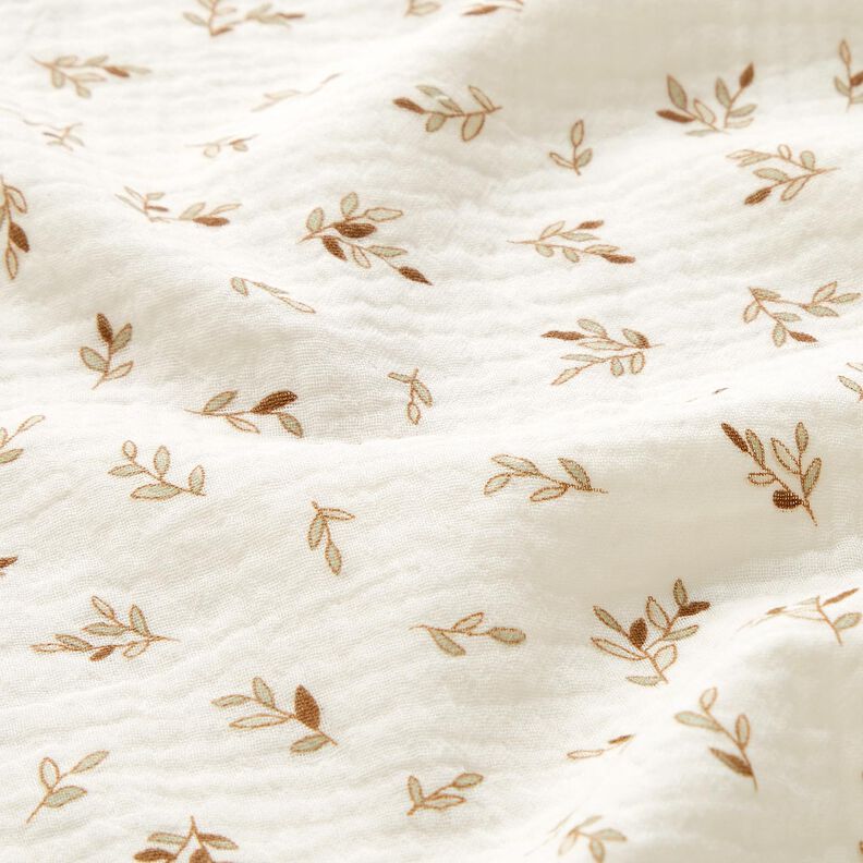 Tissu double gaze de coton Petites branches | by Poppy – ivoire/brun faon,  image number 2