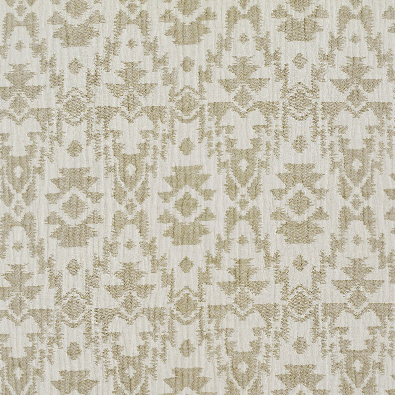 Tissu double gaze de coton Motif aztèque jacquard | by Poppy kaki clair/gris brume,  image number 1