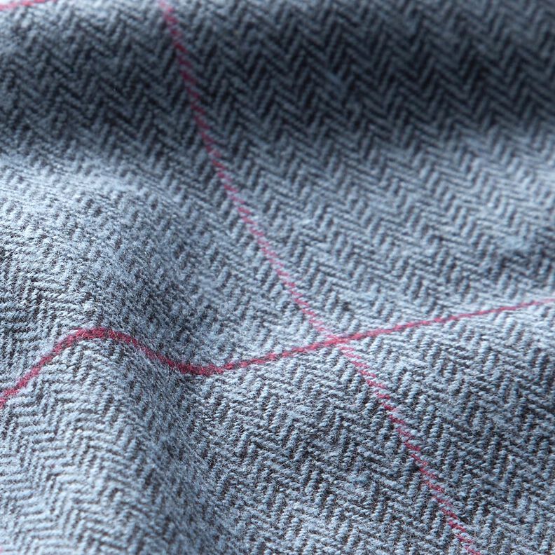 Tissu pour manteau en coton mélangé à chevrons et carreaux – bleu clair/rouge bordeaux,  image number 3