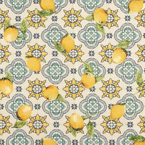 Tissu de décoration Gobelin Carreaux avec citrons – nature/jaune citron, 