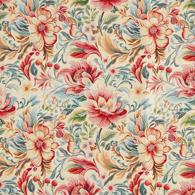 Tissu de décoration Gobelin Superbes fleurs – beige clair/rouge,  image number 1