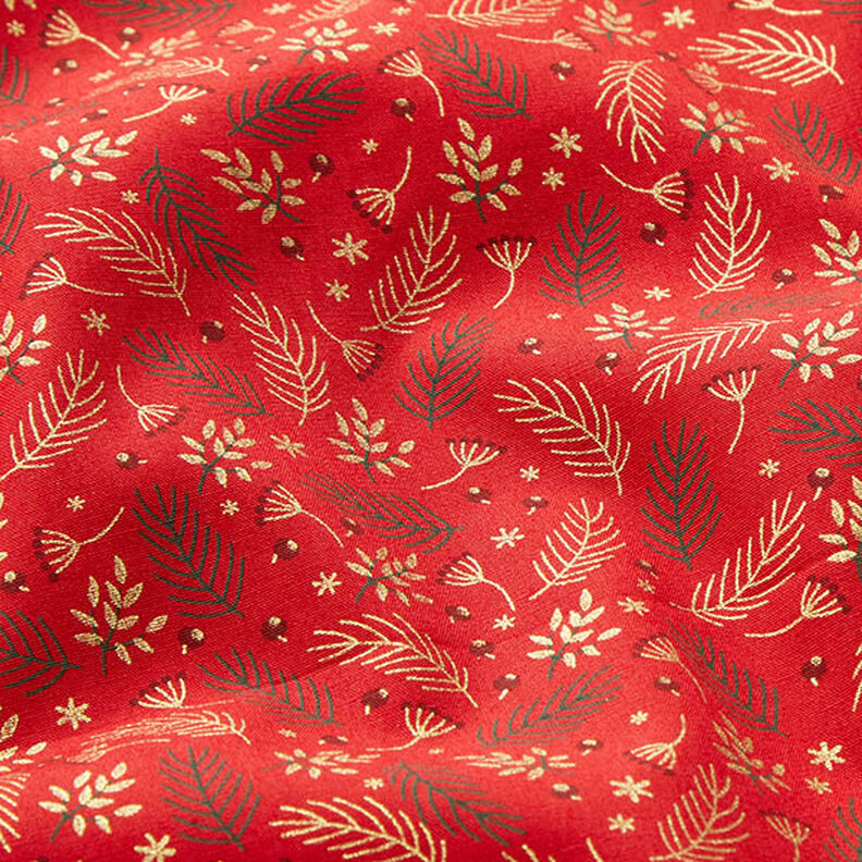 Tissu en coton Popeline Branches et baies – rouge/or,  image number 2