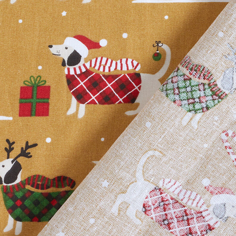 Tissu en coton Cretonne Chiens de Noël – moutarde,  image number 4