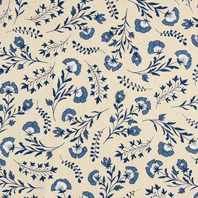 Tissu de décoration Semi-panama petites fleurs – nature/bleu océan, 