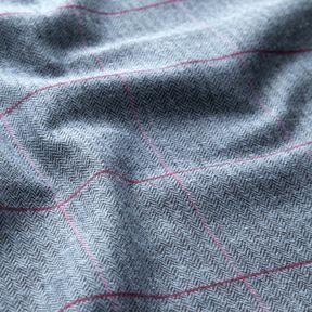 Tissu pour manteau en coton mélangé à chevrons et carreaux – bleu clair/rouge bordeaux, 