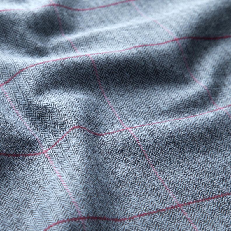 Tissu pour manteau en coton mélangé à chevrons et carreaux – bleu clair/rouge bordeaux,  image number 2