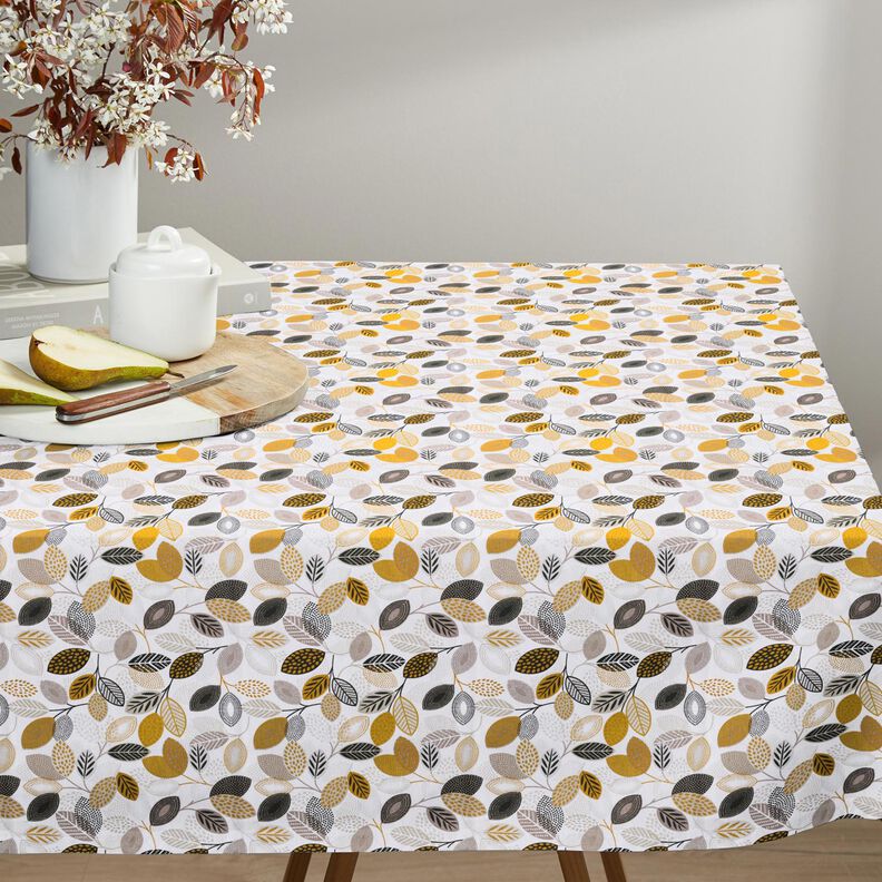 Tissu en coton Cretonne Feuilles artistiques – blanc/jaune curry,  image number 7