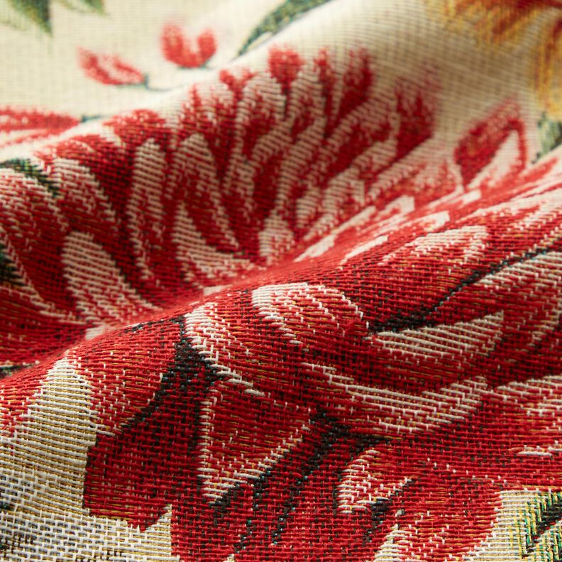 Tissu de décoration Gobelin Grandes fleurs – beige clair/rouge,  image number 2