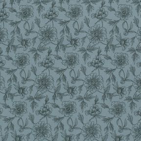 Tissu double gaze de coton Grandes fleurs – gris bleu/noir, 