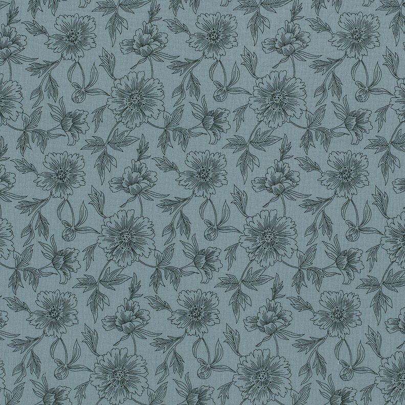 Tissu double gaze de coton Grandes fleurs – gris bleu/noir,  image number 1