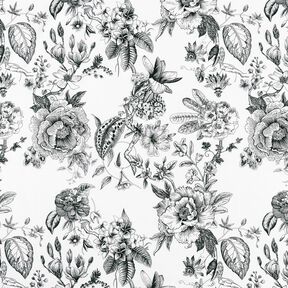 Tissu de décoration Semi-panama Fleurs pittoresques – blanc/noir, 