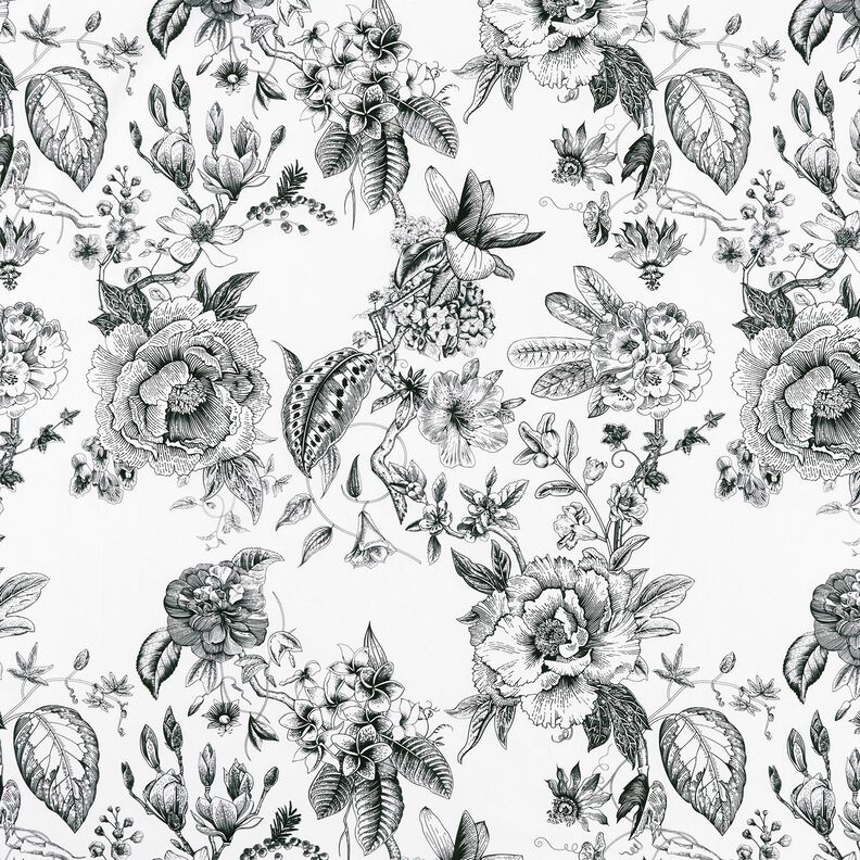 Tissu de décoration Semi-panama Fleurs pittoresques – blanc/noir,  image number 1