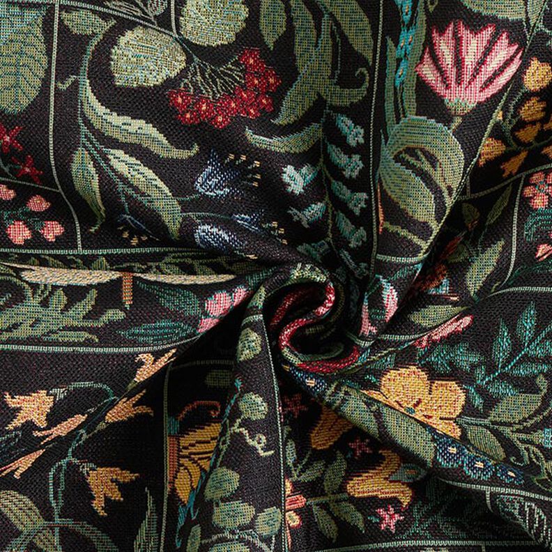 Tissu de décoration Gobelin Carreaux à fleurs – noir,  image number 3