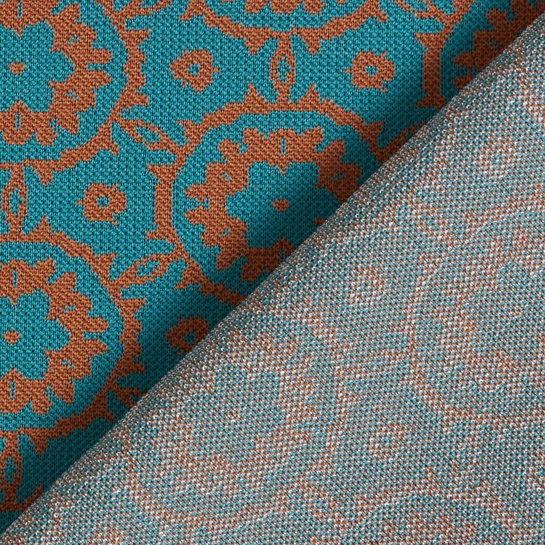 Jacquard en maille Décorations florales – pétrole/brun faon,  image number 4