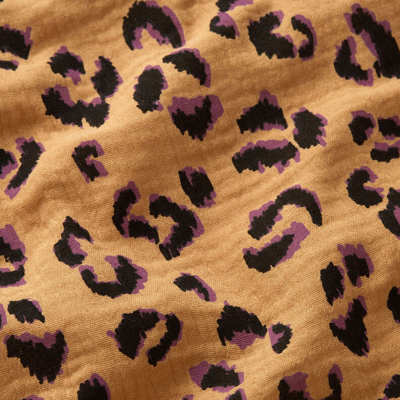 Tissu double gaze de coton Léopard – or ancien/lilas rouge,  image number 2