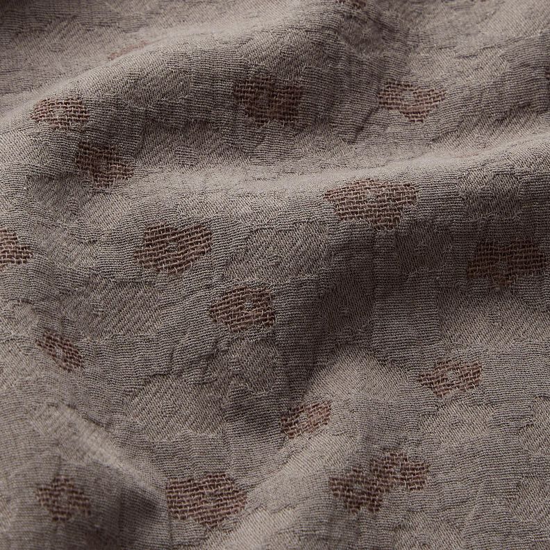 Tissu double gaze de coton Jacquard Fleurs – marron noir,  image number 2