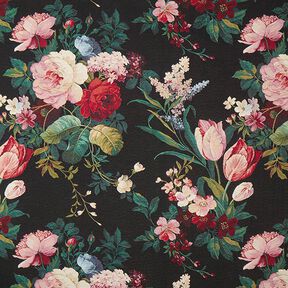 Tissu de décoration Gobelin Bouquet de fleurs – noir/carmin, 