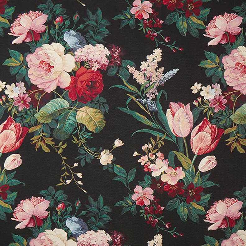 Tissu de décoration Gobelin Bouquet de fleurs – noir/carmin,  image number 1