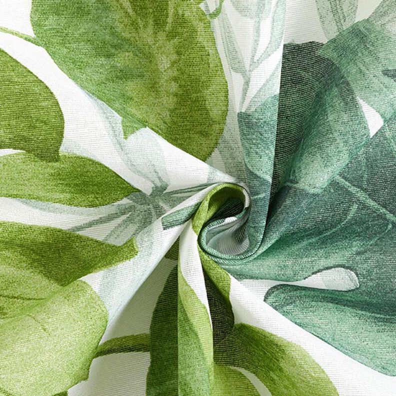 Tissu décoratif Toile grandes feuilles de monstera – blanc/vert herbe,  image number 3