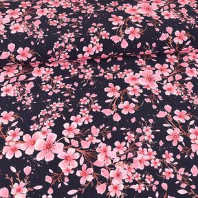 Jersey coton Fleurs de cerisier | Glitzerpüppi – bleu marine, 