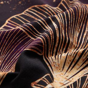 Jersey coton Tissu pour bordure Feuilles de ginkgo dorées | Glitzerpüppi – prune/raisin, 