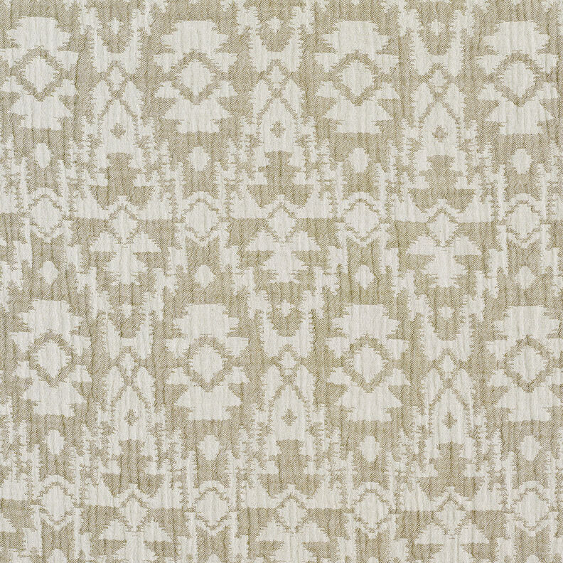 Tissu double gaze de coton Motif aztèque jacquard | by Poppy kaki clair/gris brume,  image number 4