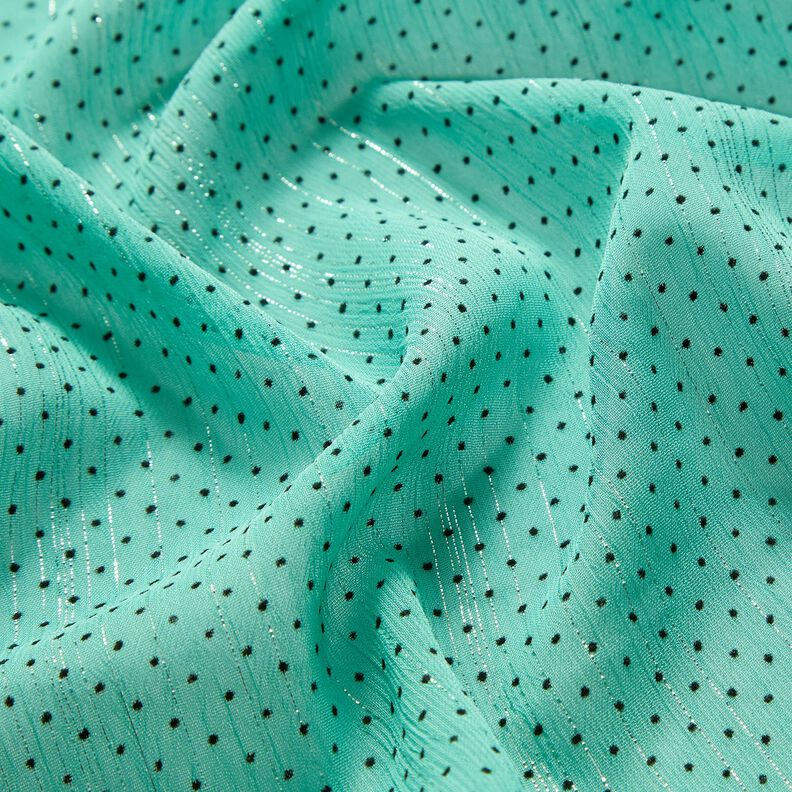 Mousseline Rayures et pois pailletés – turquoise,  image number 2