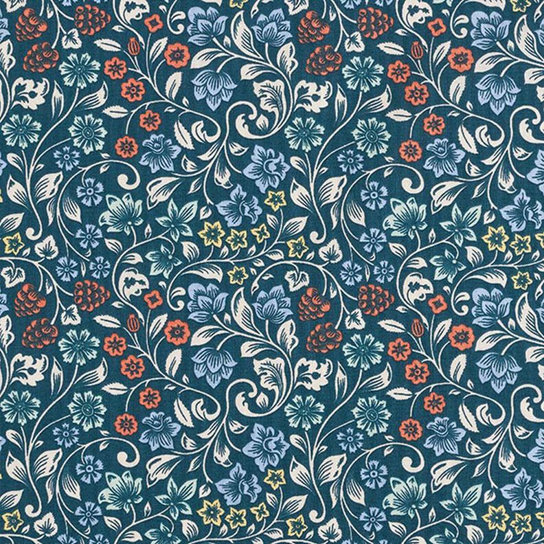 Tissu en coton Cretonne Vrilles de fleurs – pétrole/taupe clair,  image number 1