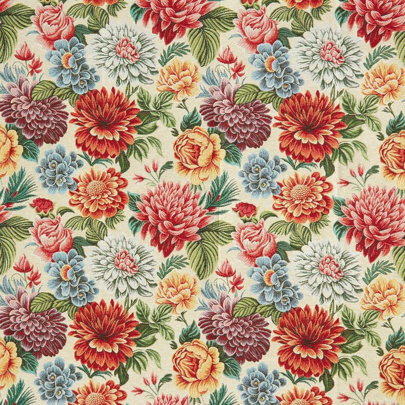 Tissu de décoration Gobelin Grandes fleurs – beige clair/rouge,  image number 1