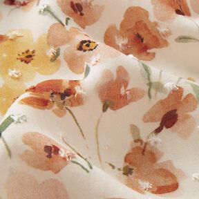 Tissu viscose Dobby Fleurs aquarelle impression numérique – écru/terre cuite, 