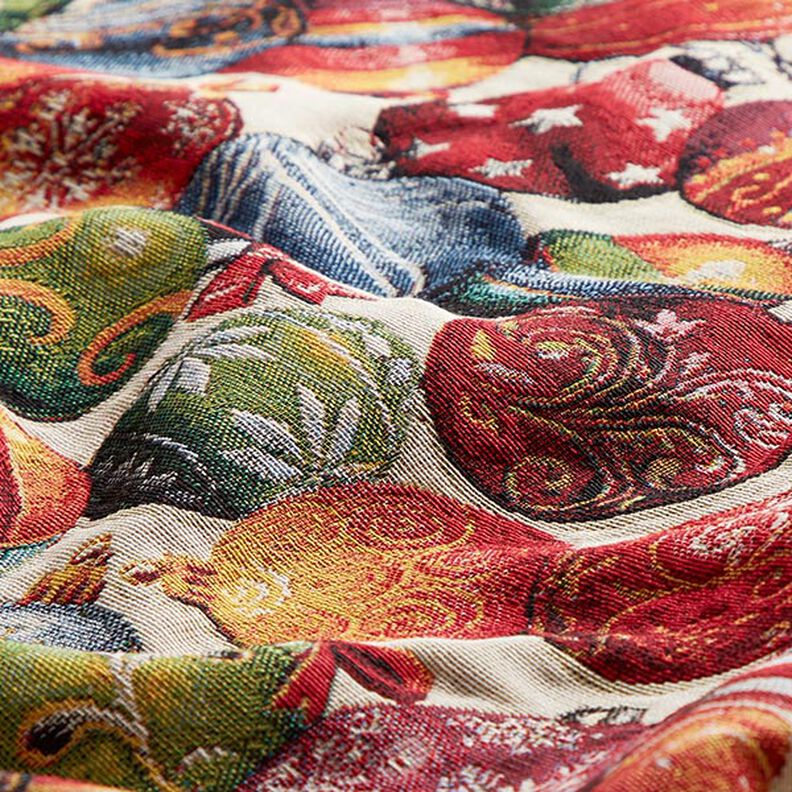 Tissu de décoration Gobelin Boules de Noël multicolores,  image number 2