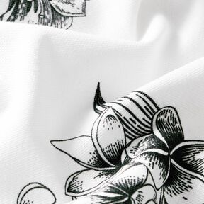 Tissu de décoration Semi-panama Fleurs pittoresques – blanc/noir, 