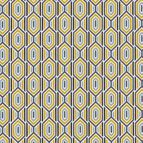 Tissu en coton Cretonne Hexagones motif rétro – bleu marine/jaune ocre, 