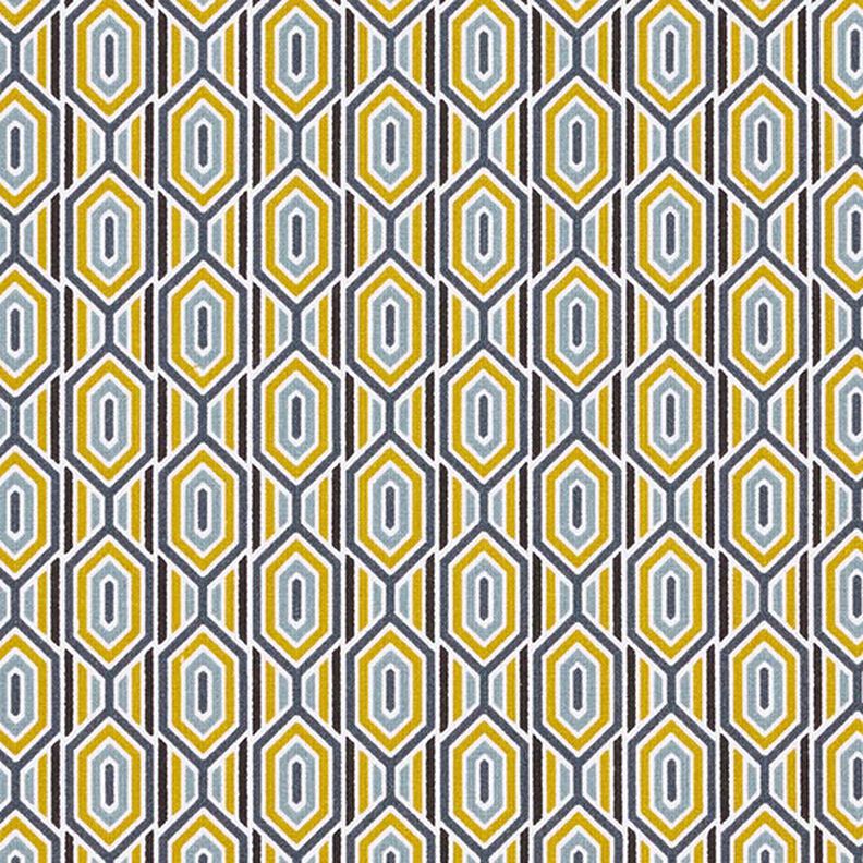 Tissu en coton Cretonne Hexagones motif rétro – bleu marine/jaune ocre,  image number 1