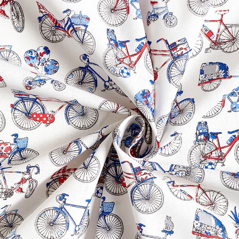 Tissu en coton Cretonne Vélos rétro – blanc/bleu,  image number 3