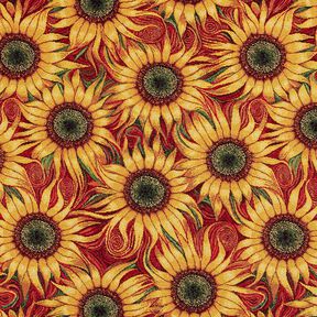 Tissu de décoration Gobelin Tournesols – carmin/jaune soleil, 