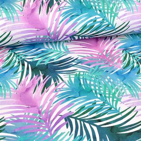 Jersey coton Feuilles de palmier colorées | Glitzerpüppi – blanc, 