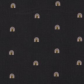 Tissu double gaze de coton Arcs-en-ciel brodés – noir, 