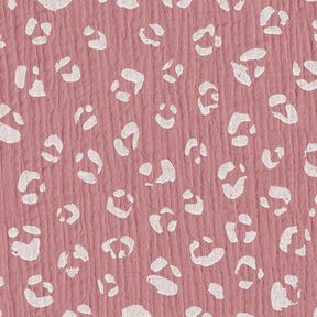 Tissu double gaze de coton Grand motif léopard – vieux rose foncé/blanc, 