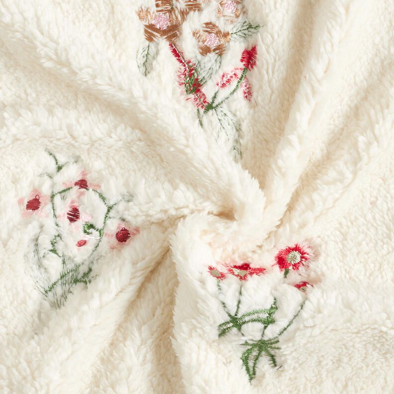 Lainage manteau peluche et broderie florale – blanc,  image number 4