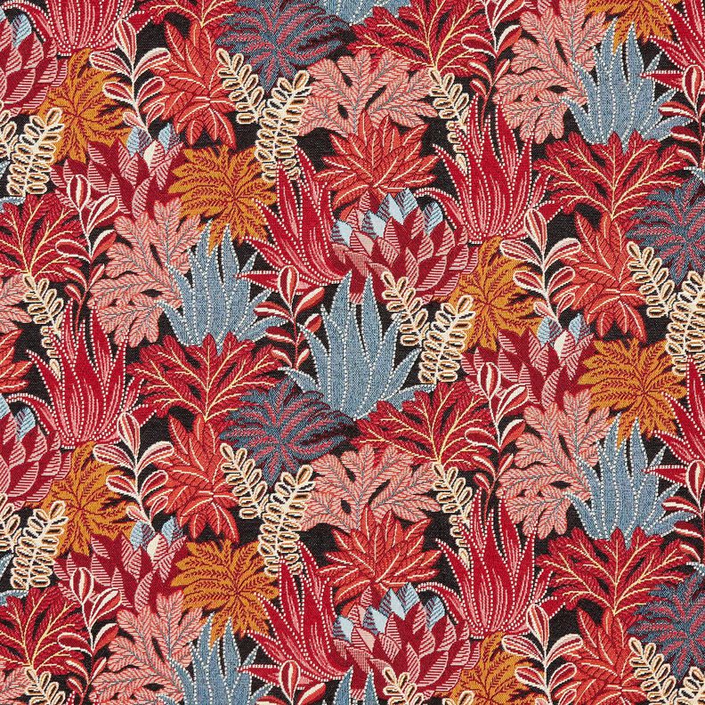 Tissu de décoration Jacquard Feuilles de la jungle – noir/carmin,  image number 1