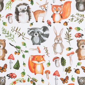 Tissu décoratif Semi-panama Animaux de la forêt peints – blanc, 