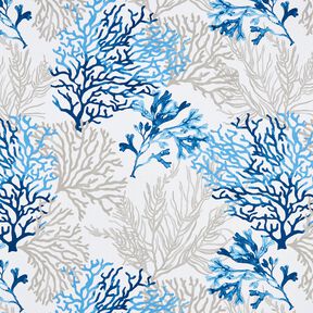 Tissu en coton Cretonne Grands coraux – blanc/bleu, 