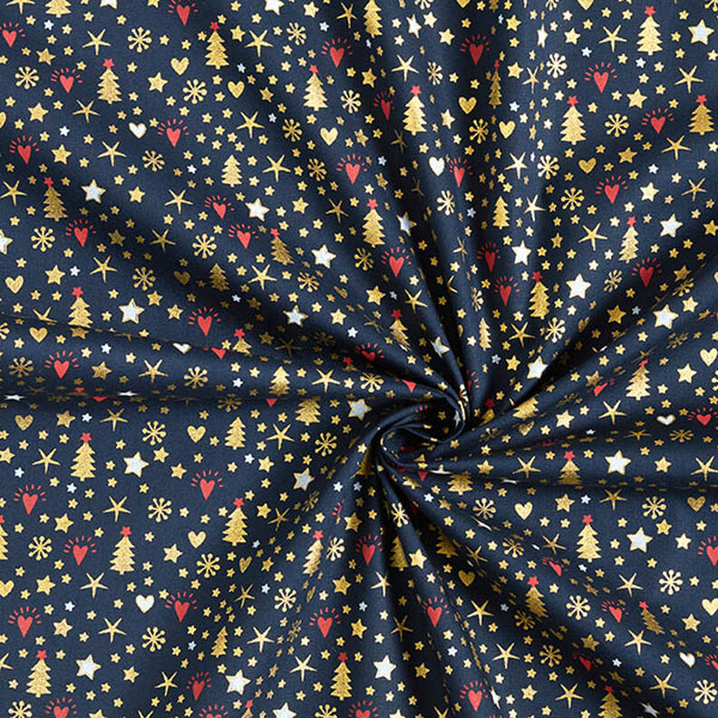 Tissu en coton Popeline Cœurs et étoiles – bleu nuit/or,  image number 3