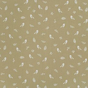 Tissu double gaze de coton Branches et petits oiseaux – kaki clair/blanc, 