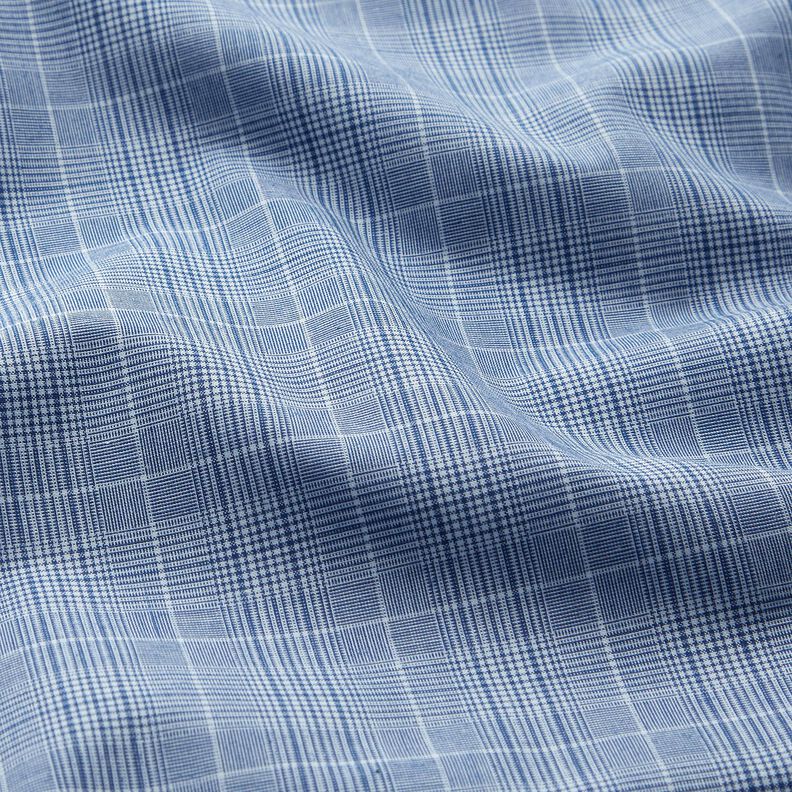 Tissu pour chemise à carreaux fins – blanc/bleu jean,  image number 2