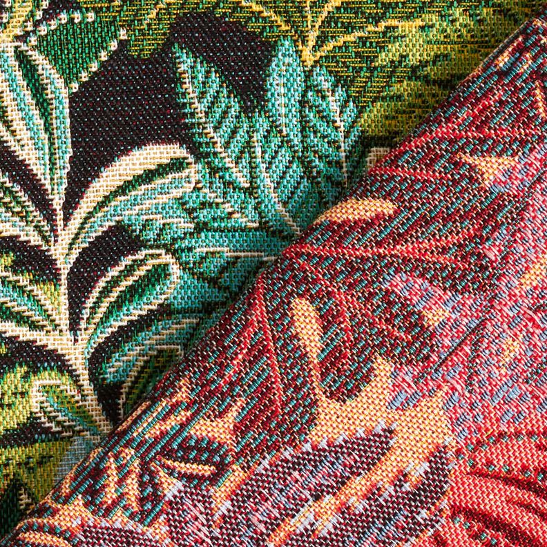 Tissu de décoration Jacquard Feuilles de la jungle – noir/vert,  image number 4