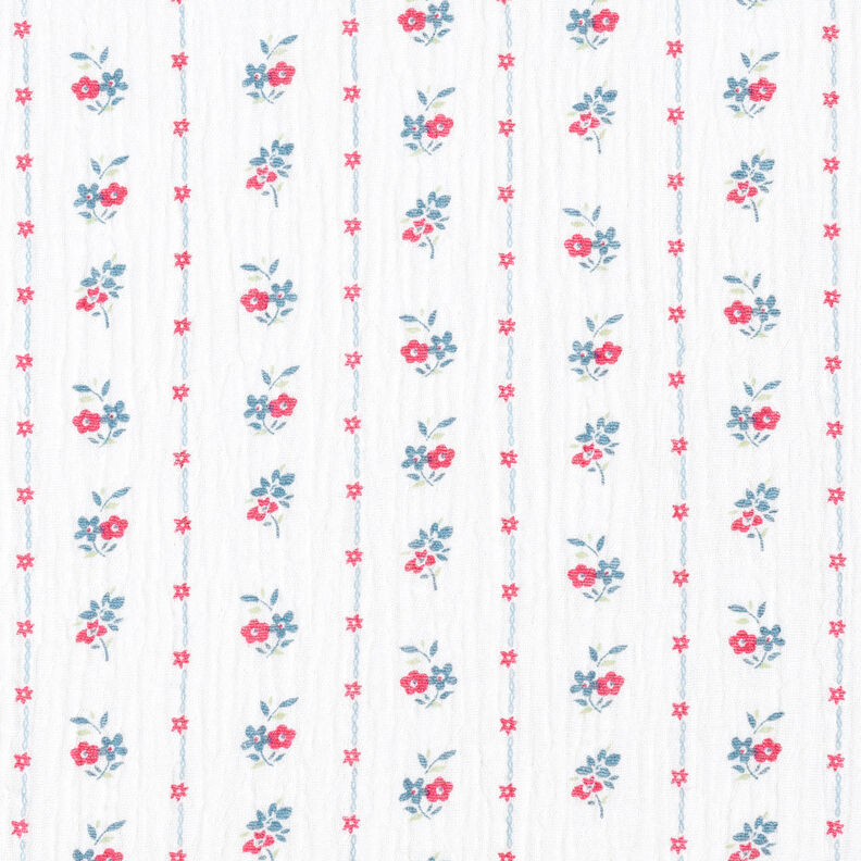 Tissu double gaze de coton Fleurs traditionnelles | by Poppy blanc/framboise,  image number 1