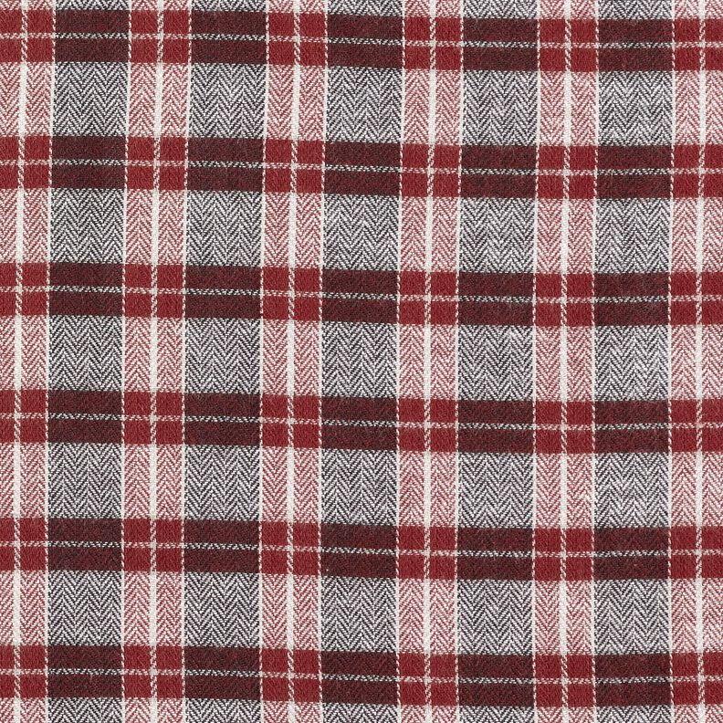 Flanelle Carreaux et chevrons – rouge bordeaux/gris foncé,  image number 1